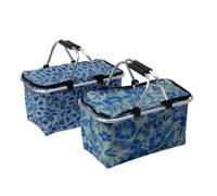 Axentia 252294 Tragekorb, Einkaufstasche mit Henkeln, Tragetasche in zwei trendigen Designs, 48 x 28 x 24cm, Henkelkorb mit Abdeckung, blau gemustert