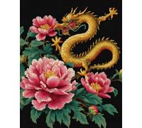 AxiangziK 11CT Diy Kreuzstich Set Fantasy-Drache Und Pfingstrose Stickvorlagen Stickbilder Vorgedruckt Kreuzstich Stickpackungen Stickpackung Cross Stitch 60x80cm