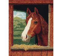 AxiangziK 11CT Tier Diy Sticken Set Erwachsene Pferde Im Stall Stickvorlagen Stickbilder Vorgedruckt Kreuzstich Stickpackungen Stickpackung Cross Stitch 60x80cm