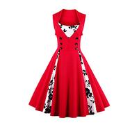 Axoe Damen 50er Jahre Cocktailkleid Rockabilly Elegantes Faltenrock Festliches Partykleider Vintage Kleid Audrey Hepburn Abendkleider mit Polka Dots Knielang, Rot-blumen, 3XL (48 EU)