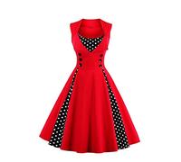 Axoe Damen 50er Jahre Cocktailkleid Rockabilly Elegantes Faltenrock Festliches Partykleider Vintage Kleid Audrey Hepburn Abendkleider mit Polka Dots Knielang, Rot-schwarz, L (40/42 EU)