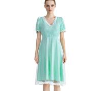 AXOE Damen Cocktailkleid 50er Jarhe Kleid Rockabilly A Linie V Ausschnitt Kurzarm Knielang Elegant mit Tüll für Frühling Sommer Hochzeitsgast Festlich Mintgrün, Gr.46, 3XL