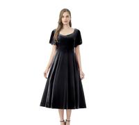 AXOE Damen Cocktailkleid Samtkleid Midi mit Flatterärmeln | A-Linie Rotes Kleid Damen Sowie vier Weitere Farben, 100% Polyester, Leicht Elastisch, S-4XL, Weicher Flor, Dezenter Glanz