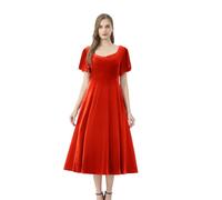 AXOE Damen Cocktailkleid Samtkleid Midi mit Flatterärmeln | A-Linie Rotes Kleid Damen Sowie vier Weitere Farben, 100% Polyester, Leicht Elastisch, S-4XL, Weicher Flor, Dezenter Glanz