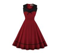 AXOE Damen Rockabilly Kleid 50er 60er Jahre Vintage Elegant Festlich Cocktailkleid für Hochzeitsgast Weiß mit Schwarz Punkten, Gr. 46, 3XL