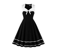 AXOE Damen Rockabilly Kleid 50er 60er Jahre Vintage Elegant Festlich Cocktailkleid für Hochzeitsgast Weiß mit Schwarz Punkten, Gr. 46, 3XL