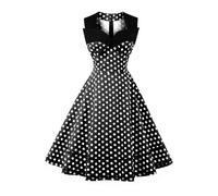 AXOE Damen Rockabilly Kleid 50er 60er Jahre Vintage Elegant Festlich Cocktailkleid für Hochzeitsgast Schwarz mit Weißen Punkten, Gr. 46, 3XL