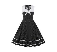 AXOE Damen Rockabilly Kleid 50er 60er Jahre Vintage Elegant Festlich Cocktailkleid für Hochzeitsgast Schwarz mit Weißen Gepunktet, Gr. 46, 3XL