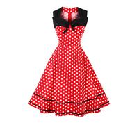AXOE Damen Rockabilly Kleid 50er 60er Jahre Vintage Elegant Festlich Cocktailkleid für Hochzeitsgast Rot mit Weißen Punkten, Gr. 46, 3XL