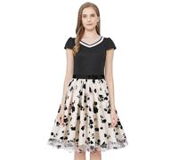 AXOE Damen Rockabilly Kleider Festliche Rock n Roll Tüllkleid A Linie Cocktailkleid Hochzeitsgast Beige Gepunktet, Gr.46, 3XL