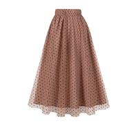 AXOE Damen Tüllrock Midi Lange 3-Lagen A Linie Rockabilly Rock für Sommer Festlich Hochzeit Kaffee mit Gepunkete, Gr.34-38, S