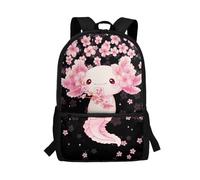 Axolotl Bookbag for Girls 17 inch Backpacks for School Bag with Cherry Blossom Print Girls Backpacks Ages 6-8 Back to School Essentials Gift 17 Inch Child Bookbag Bag Pack Axolotl Cherry Blossom