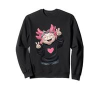 Axolotl Kawaii Salamander Double Peace Zeichen Pop Graphic Sweatshirt