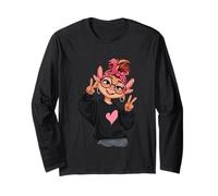 Axolotl Kawaii Salamander Double Peace Zeichen Stimmung Grafik Langarmshirt