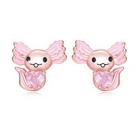 Axolotl Ohrring 925 Sterling Silber Süße Axolotl Ohrstecker mit Rosa Kristall Hypoallergen Roségold Axolotl Schmuck Weihnachts Geburtstagsgeschenke für Mädchen Frauen 11.5mm