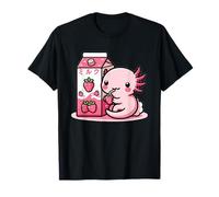 Axolotls Kawaii Tiere Lurch & Molch Designs Damen Anime Kawaii Tier T-Shirt Schwarz Klein EU S Kurzarm T-Shirt