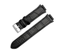 AXTGBHL 14 mm Ausbuchtung Echtleder-Uhrenarmband passend for Swarovski 5027127 5027131 5080602 5096008 Serie Modearmbanduhr Damen-Zubehör(Black-silver)