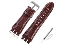 AXTGBHL 23MM Leder Uhrenarmbänder Fit for Swatch Fit for IRONY YOS440 YOS449 448 447 401G Männer Uhr Strap Stahl schließe Armband Mit Werkzeug(Brown-silver)