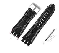 AXTGBHL 23MM Leder Uhrenarmbänder Fit for Swatch Fit for IRONY YOS440 YOS449 448 447 401G Männer Uhr Strap Stahl schließe Armband Mit Werkzeug(Black-silver)