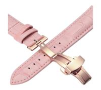 AXTGBHL Uhrenbänder aus Leder 12 14 16 18 20 mm Universal Uhr Stahl Butterfly Dornschließe Armband Armband Uhr Armband, Rosa-pink, 17mm