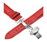 AXTGBHL Uhrenbänder aus Leder 12 14 16 18 20 mm Universal Uhr Stahl Butterfly Dornschließe Armband Armband Uhr Armband, Silber-Rot, 16mm