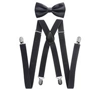 axy axyB01NBKA0KQ Herren Hosenträger mit Fliege - 4 Starken Clips X-Form (Dunkelgrau (Hosenträger Breit 2,5cm))