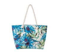 axy Badetasche XXL Familie Strandtasche Damen mit Blumenmuster Shopper Damen Beach bag mit Reißverschluss Modisch Faltbar (Blau)