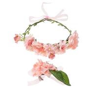 axy Blumenkranz Diadem Haarkranz Damen Mädchen (Blumenkranz und Blumenarmband als Set), Verstellbarer für Hochzeit Karneval Festival Blumen Haarreifen Stirnband Haarband Haarschmuck (Rosa)