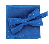 axy Fliege mit Einstecktuch als Set zum Anzug, bereits vorgebunden, Herren Fliege im Geschenkbox (Blau Weiß Gepunktet)