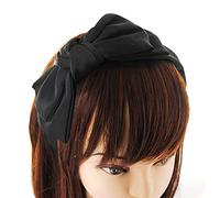 axy Haarreif mit große Doppel Schleife aus Satin 16 cm x 7,5 cm, Haarband Vintage Hairband Stirnband Haarreifen HRS1A (Schwarz)
