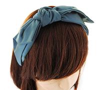 axy Haarreif mit Schleife, Haarband Vintage Stoff mit leichten Glanz Hairband Stirnband Haarreifen HRS2 (Blau)