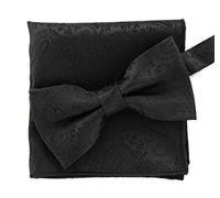 axy Herren Fliege mit Einstecktuch als Set zum Anzug, bereits vorgebunden, Schleife Konfirmation verstellbar (Schwarz Paisleymuster)