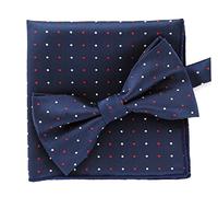 axy Herren Fliege mit Einstecktuch als Set zum Anzug, bereits vorgebunden, Schleife Konfirmation verstellbar (Schwarzblau gepunktet-2)