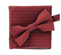 axy Herren Fliege mit Einstecktuch als Set zum Anzug, bereits vorgebunden, Schleife Konfirmation verstellbar (Rot gepunktet)