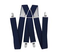 axy® Herren Hosenträger breit 3,5 cm mit 4 Starken Clips X-Form HT352 (Schwarzblau-weiße Punkte)