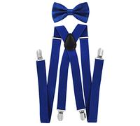 axy Herren Hosenträger mit Fliege - 4 Starken Clips X-Form (Blau (Hosenträger Breit 2,5cm))