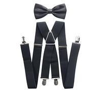 axy® Herren Hosenträger mit Fliege - 4 Starken Clips X-Form (Dunkelgrau (Hosenträger Breit 3,5cm))