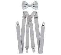 axy® Herren Hosenträger mit Fliege - 4 Starken Clips X-Form (Lichtgrau (Hosenträger Breit 2,5cm))