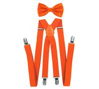 axy Herren Hosenträger mit Fliege - 4 Starken Clips X-Form (Orange (Hosenträger Breit 2,5cm))