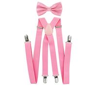 axy Herren Hosenträger mit Fliege - 4 Starken Clips X-Form (Pink (Hosenträger Breit 2,5cm))