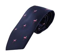 axy Herren Seidenkrawatten mit Geschenkbox Krawatte 8cm breite in verschiedenen Motiv HK2 (Schwarzblau - Motiv Flamingo)