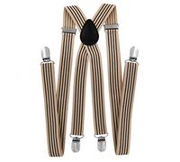 axy Hochwertige Herren Hosenträger breit 25mm mit 4 Starken Clips X-Form und Damen (Beige mit 4 Schwarz Streifen)