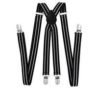 axy Hochwertige Herren Hosenträger breit 25mm mit 4 Starken Clips X-Form und Damen (Schwarz mit 2 Weiß Streifen)