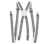 axy Hochwertige Herren Hosenträger breit 25mm mit 4 Starken Clips X-Form und Damen (Weiß mit 2 Schwarz Streifen)