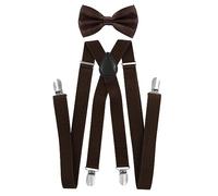 axy® Hochwertige Herren Hosenträger mit Fliege - 4 Starken Clips X-Form (Braun (Hosenträger Breit 2,5cm))