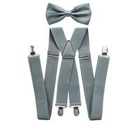 axy® Hochwertige Herren Hosenträger mit Fliege - 4 Starken Clips X-Form (Grau (Hosenträger Breit 3,5cm))