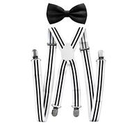 axy Hochwertige Herren Hosenträger mit Fliege - 4 Starken Clips X-Form (Modell 2 (Hosenträger Breit 2,5cm)+Schwarze Fliege)