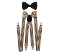 axy Hochwertige Herren Hosenträger mit Fliege - 4 Starken Clips X-Form (Modell 3 (Hosenträger Breit 2,5cm)+Schwarze Fliege)