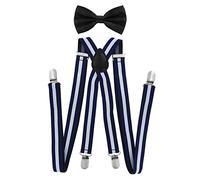 axy Hochwertige Herren Hosenträger mit Fliege - 4 Starken Clips X-Form (Modell 7 (Hosenträger Breit 2,5cm)+Schwarze Fliege)