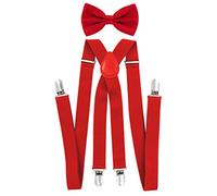 axy Hochwertige Herren Hosenträger mit Fliege - 4 Starken Clips X-Form (Rot (Hosenträger Breit 2,5cm))